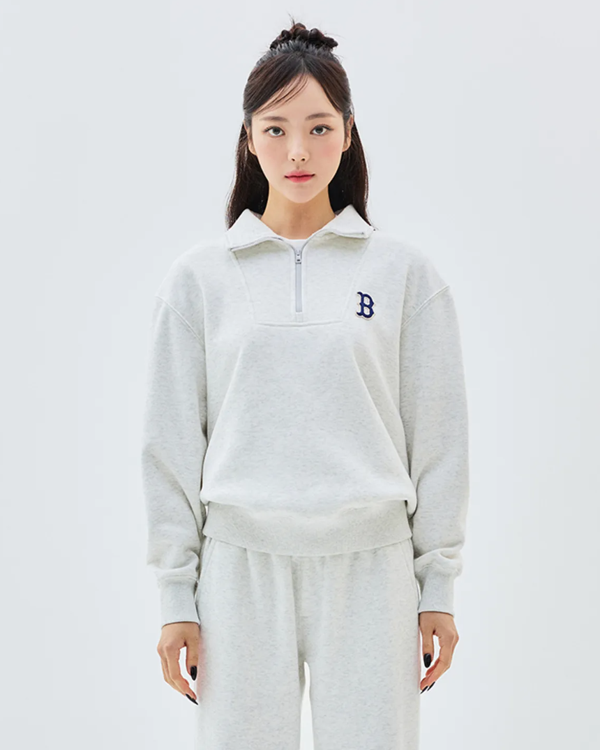  Áo Sweater MLB [Unisex] - Basic Small Logo Half-Zip Fleece-Lined Oversized Gray - 3AMTB1536-43MGL 