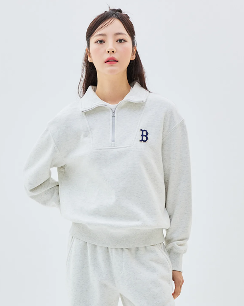  Áo Sweater MLB [Unisex] - Basic Small Logo Half-Zip Fleece-Lined Oversized Gray - 3AMTB1536-43MGL 