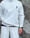  Áo Sweater MLB [Unisex] - Basic Small Logo Half-Zip Fleece-Lined Oversized Gray - 3AMTB1536-43MGL 