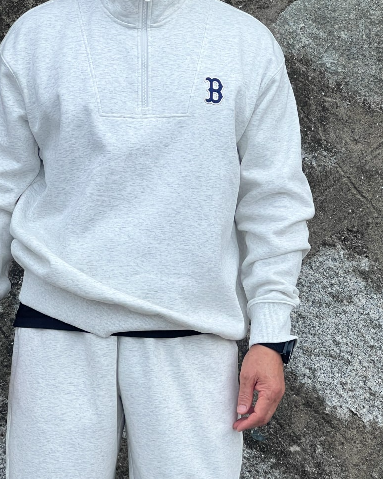  Áo Sweater MLB [Unisex] - Basic Small Logo Half-Zip Fleece-Lined Oversized Gray - 3AMTB1536-43MGL 