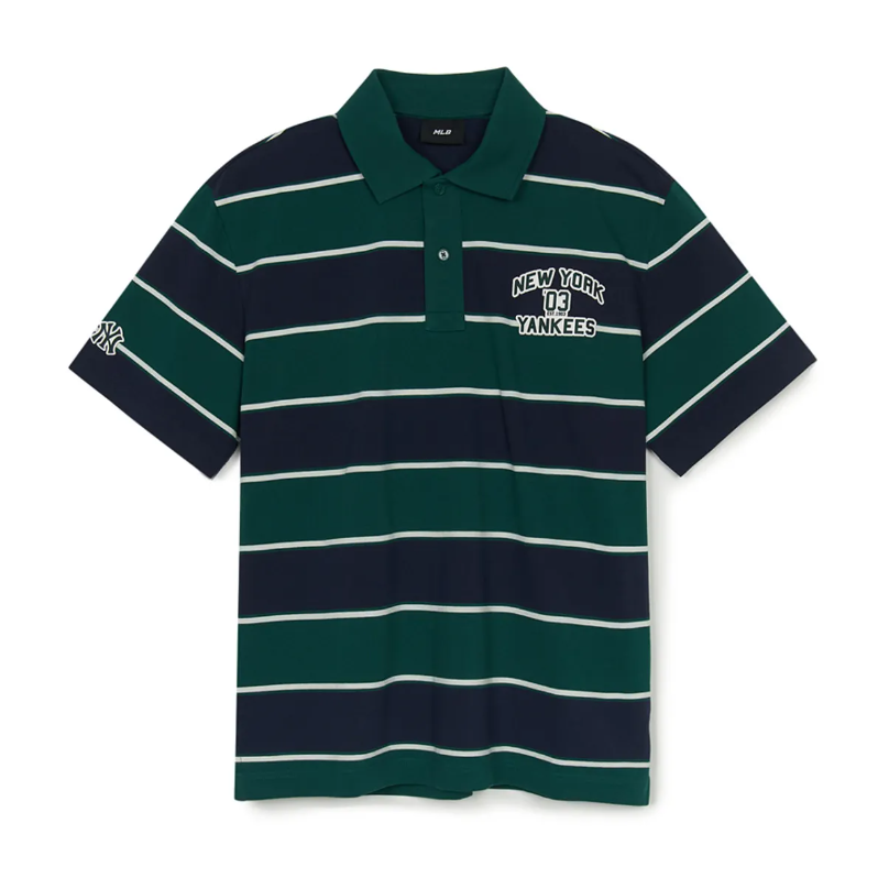 Áo Polo MLB [Unisex] - Varsity Stripe Oversized Collared NY Green - 3APQV0253-50GND 