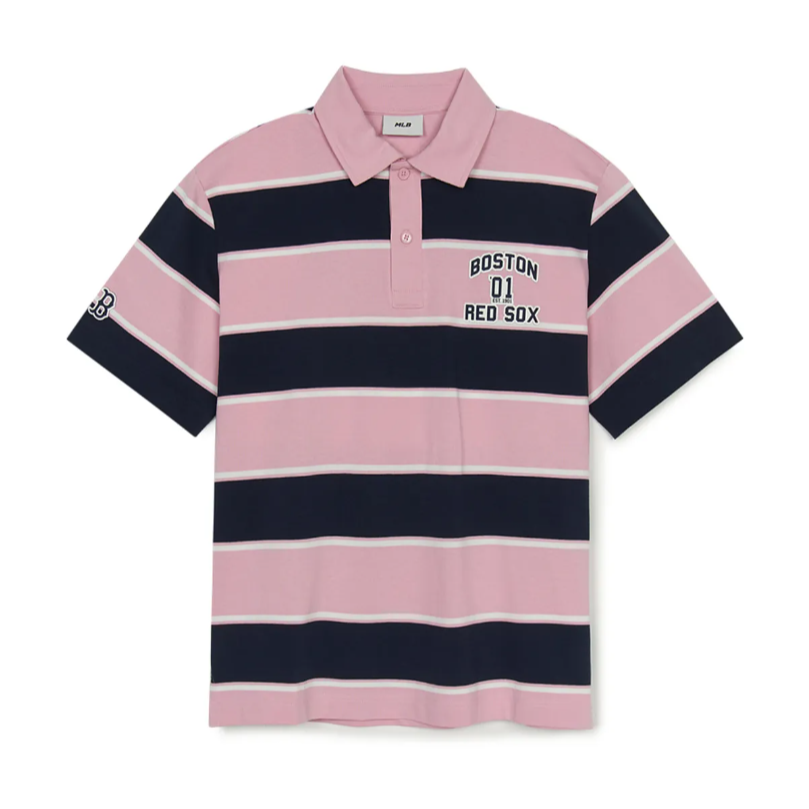  Áo Polo MLB [Unisex] - Varsity Stripe Oversized Collared Boston - 3APQV0253-43PKM 