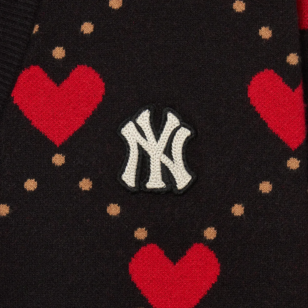  Áo Cardigan Crop MLB [Nữ] - Heart All-Over NY Black - 3FKCH0234-50BKS 