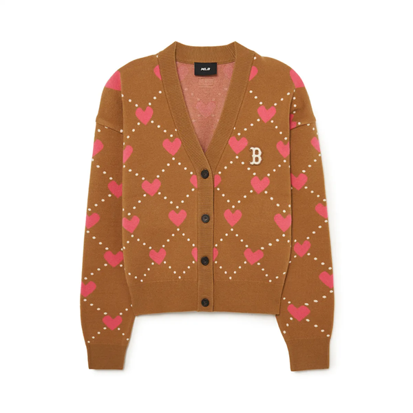 Áo Cardigan Crop MLB [Nữ] - Heart All-Over NY Camel - 3FKCH0234-43CAS