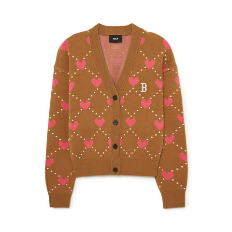 Áo Cardigan Crop MLB [Nữ] - Heart All-Over NY Camel - 3FKCH0234-43CAS