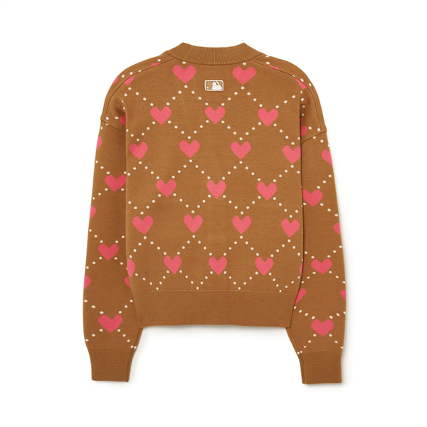 Áo Cardigan Crop MLB [Nữ] - Heart All-Over NY Camel - 3FKCH0234-43CAS