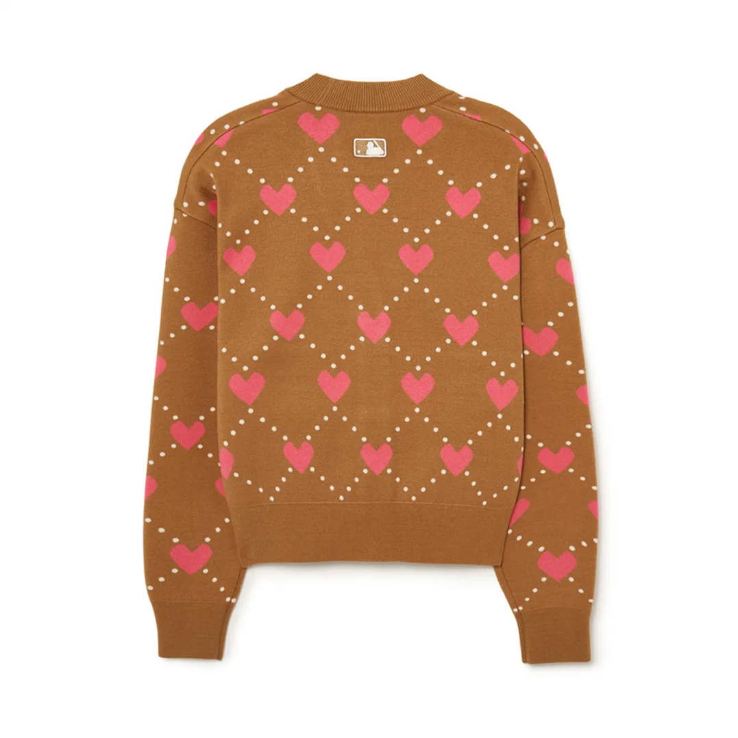  Áo Cardigan Crop MLB [Nữ] - Heart All-Over NY Camel - 3FKCH0234-43CAS 