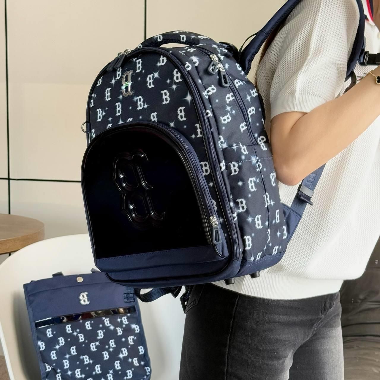  Set Balo MLB Korea - Lux Monogram Boston Red Sox Navy - 7LBKM025N-43NYL 