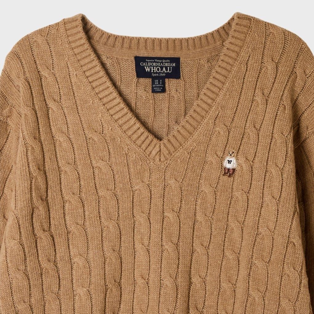  Áo Len Whoau - Steve Cable V-neck Pullover - WHKAG4922F 