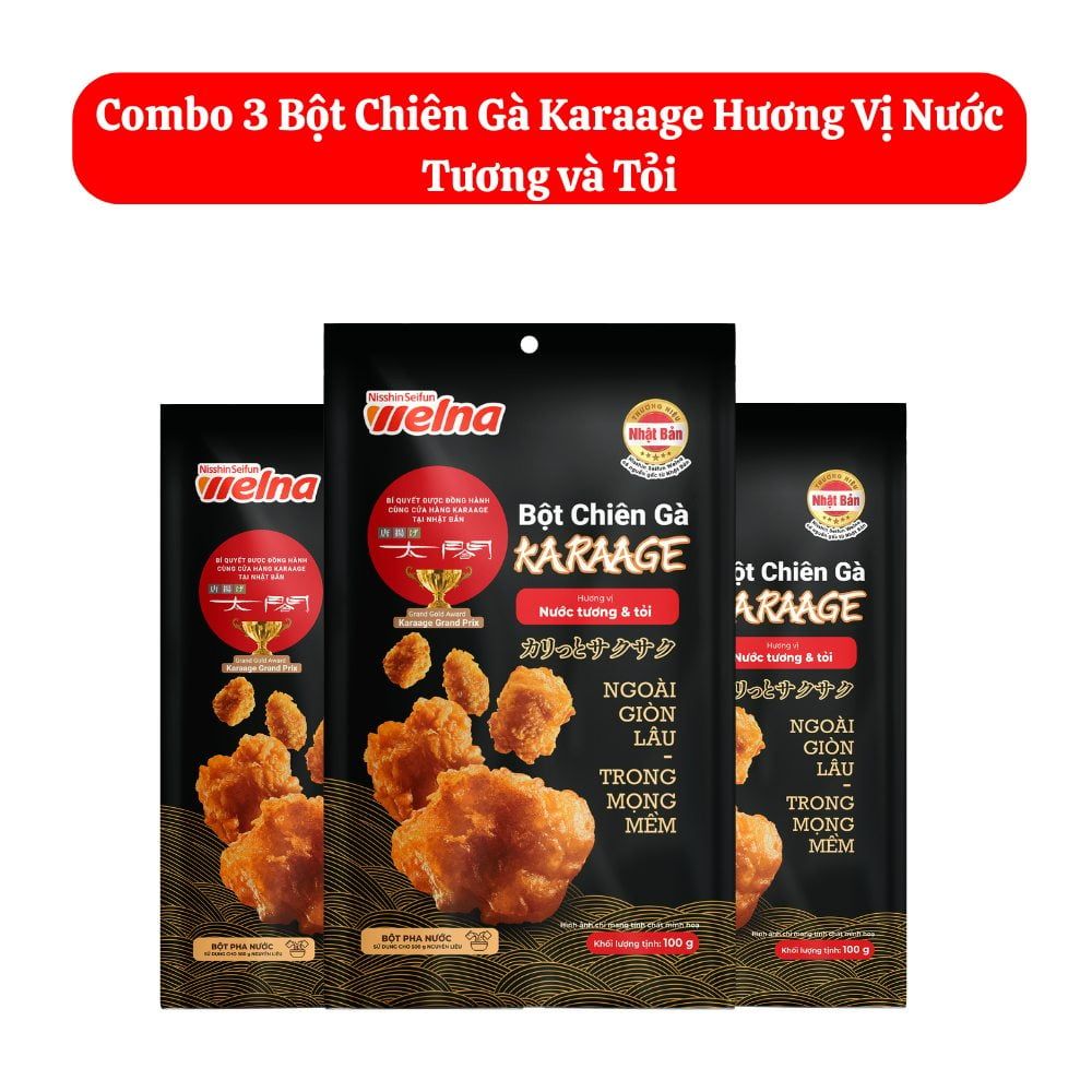 Combo 3 Gói Bột Chiên Gà Karaage Hương Vị Nước Tương và Tỏi 100g