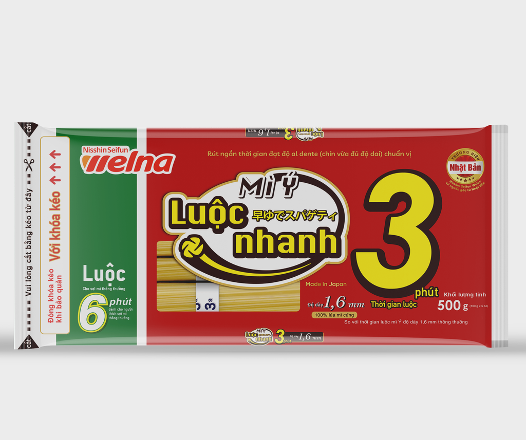 Combo 3 Gói Mì Ý Luộc Nhanh Độ Dày 1,6 Mm Nisshin Seifun Welna