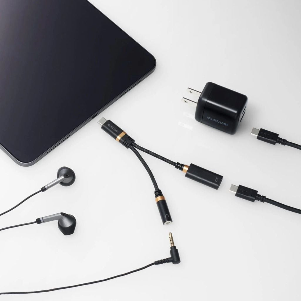 Cổng chuyển đổi Audio Elecom MPA-C35DS | Type-C to Type-C + Jack 3.5mm, Hỗ trợ DAC, PD27W
