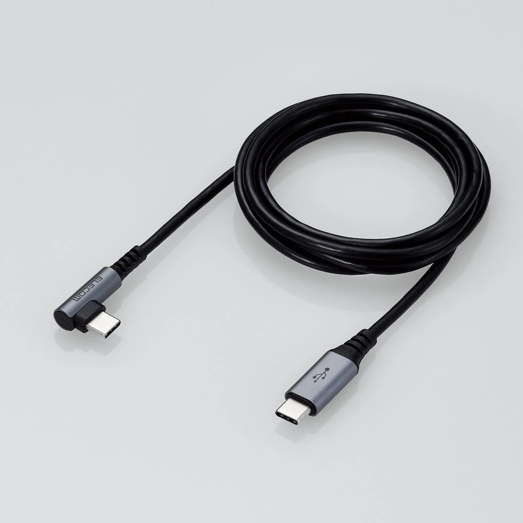 Cáp sạc nhanh C to C Elecom MPA-CCL12NBK | PD60W, Đầu nối L, Dây dù, 5 lớp siêu bền, Dài 1.2m