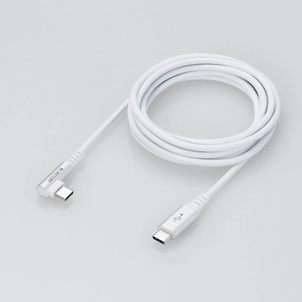 Cáp sạc nhanh C to C Elecom MPA-CCL20NWH | PD60W, Đầu nối L, Dây dù, 5 lớp siêu bền, Dài 2.0m