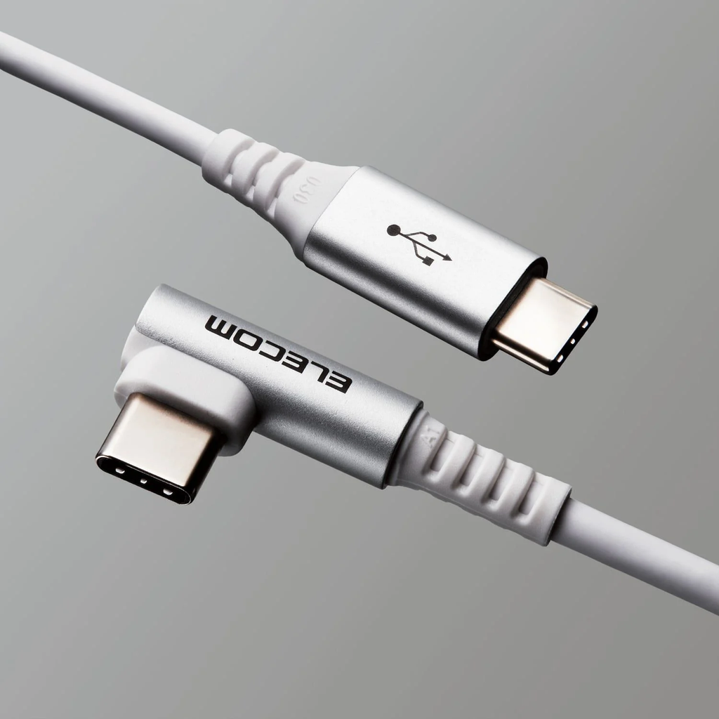Cáp sạc nhanh C to C Elecom MPA-CCL20NWH | PD60W, Đầu nối L, Dây dù, 5 lớp siêu bền, Dài 2.0m