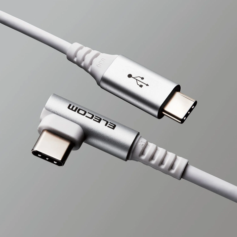  Cáp sạc nhanh C to C Elecom MPA-CCL20NWH | PD60W, Đầu nối L, Dây dù, 5 lớp siêu bền, Dài 2.0m 