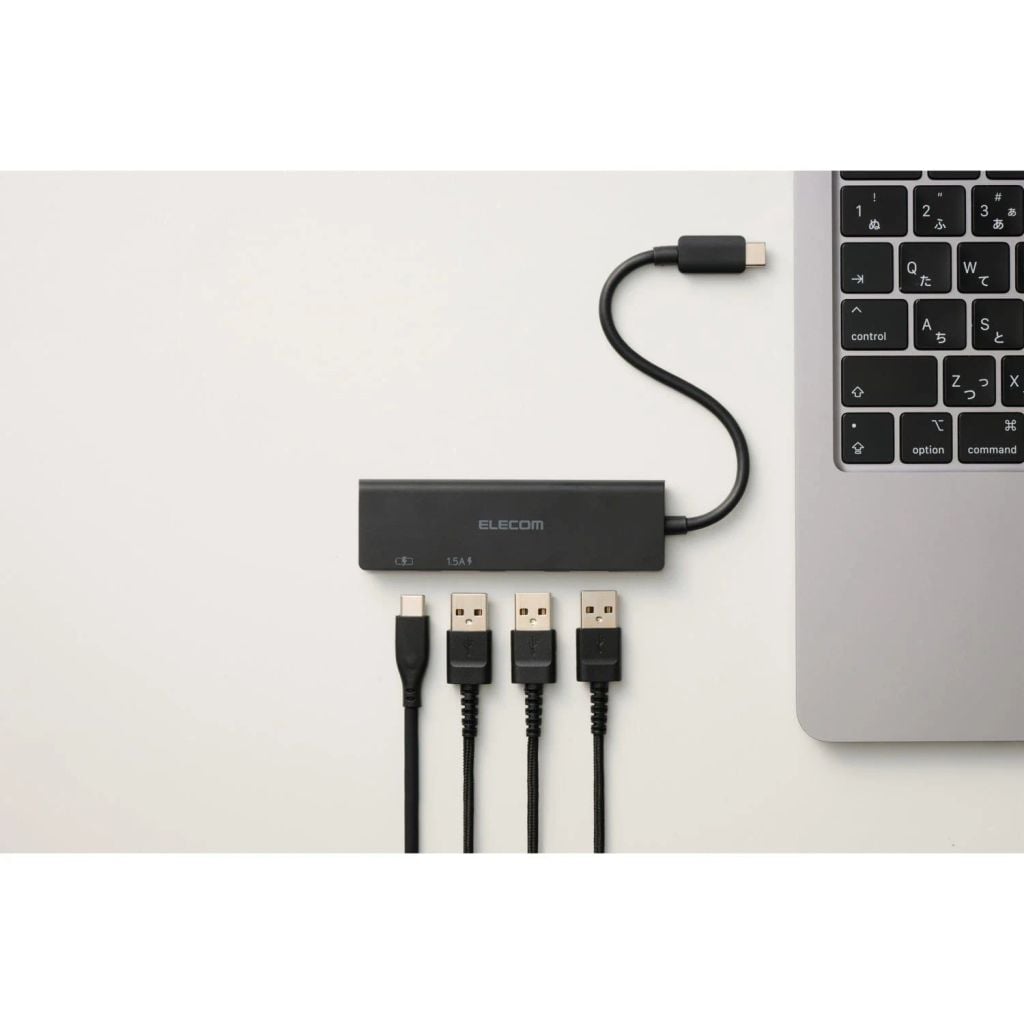 Hub chuyển đổi Elecom U3HC-H040PBK | 1 USB-C + 3 USB-A, USB 3.1 (Gen 1), PD100W