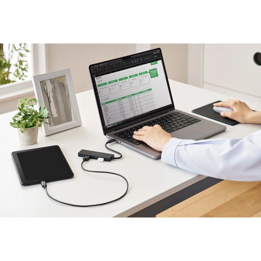 Hub chuyển đổi Elecom U3HC-H040PBK | 1 USB-C + 3 USB-A, USB 3.1 (Gen 1), PD100W