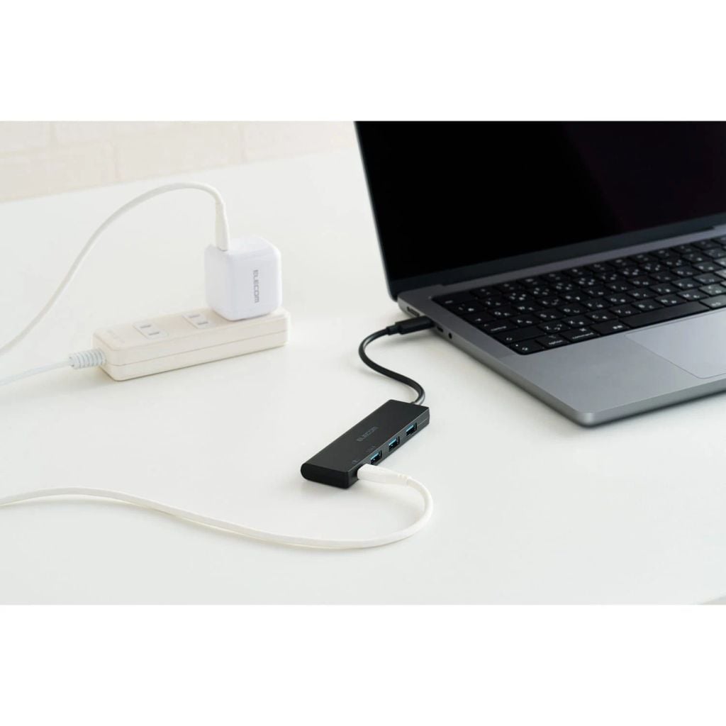 Hub chuyển đổi Elecom U3HC-H040PBK | 1 USB-C + 3 USB-A, USB 3.1 (Gen 1), PD100W