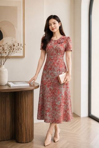  Đầm Suông A Hoa Loang Hồng Pastel Chất Lụa Xịn mềm mịn DL619 