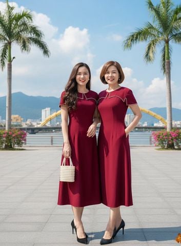  Đầm suông A đỏ đính pha lê sang trọng dự tiệc DL528 