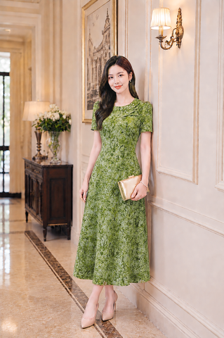  Đầm Suông A Hoa Loang Xanh Cốm Chất Lụa Xịn mềm mịn DL617 