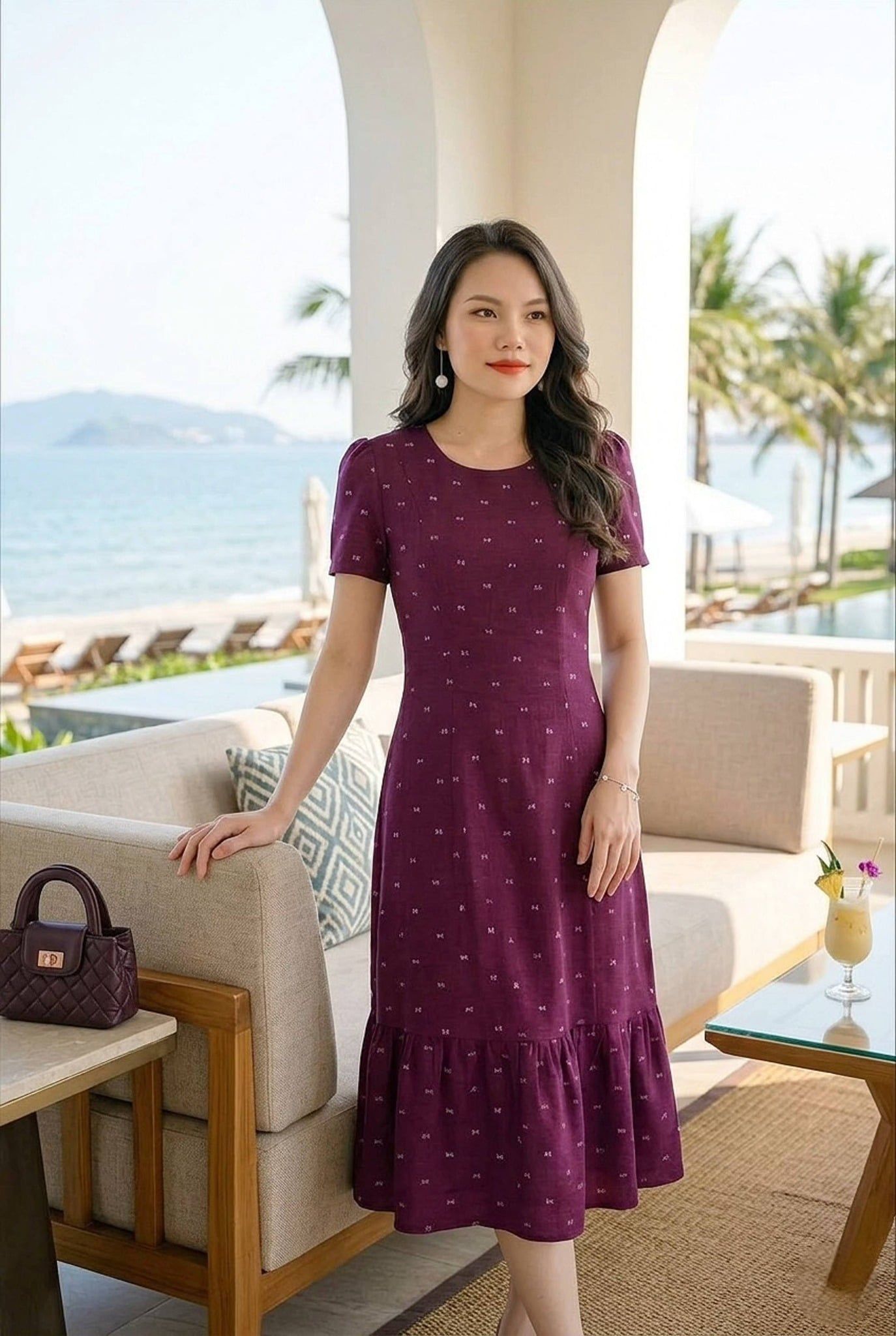 Đầm Suông A đuôi cá tím cẩm DL681