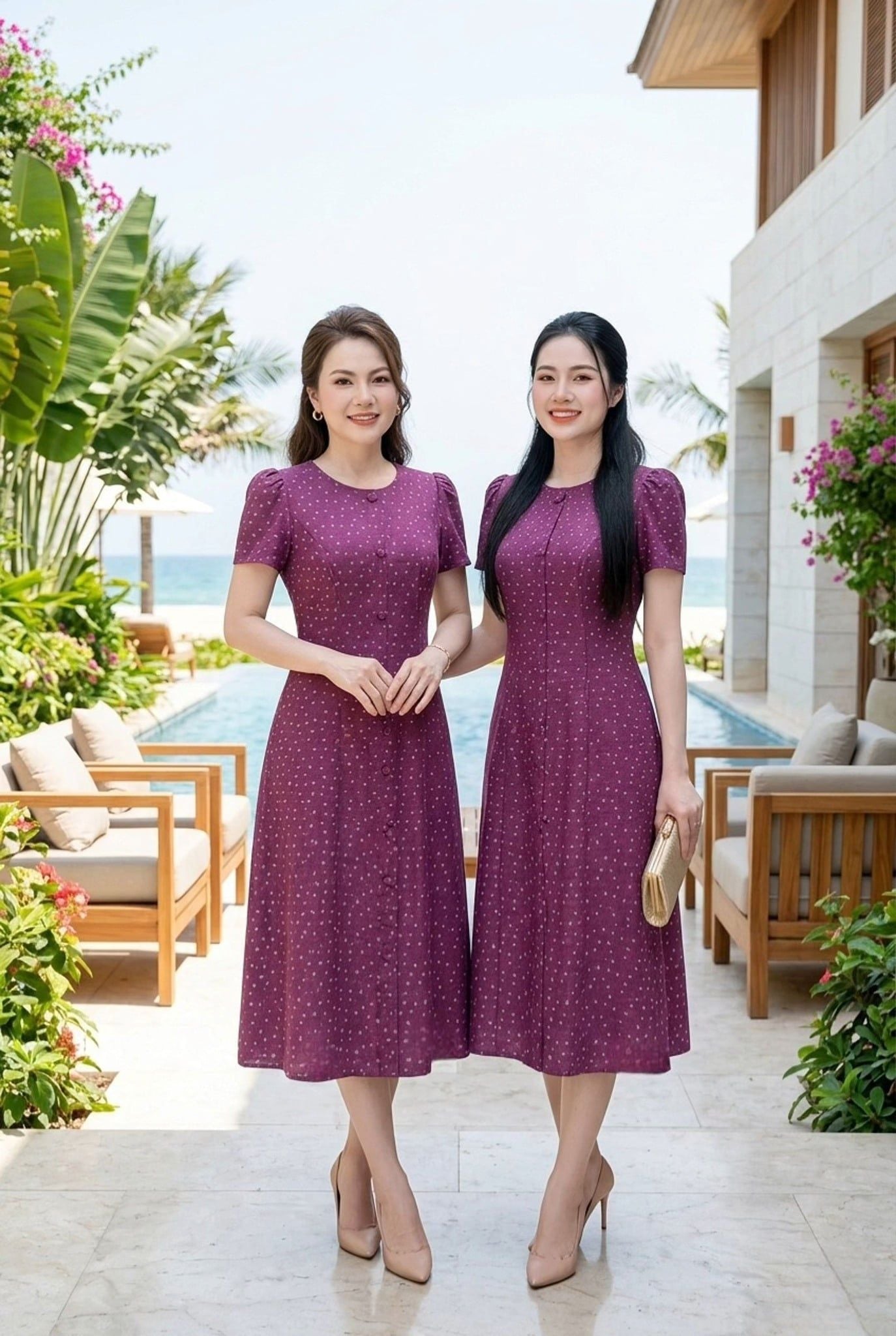 Đầm suông A Tím Cẩm Hoa Nhí Vải Mát Cực Nhẹ DL610