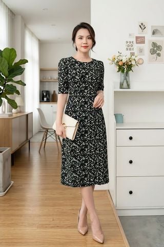  Đầm Suông A Tay Lỡ Lụa Vân Tuyết Hoa Nhí Trắng Xanh DL699 