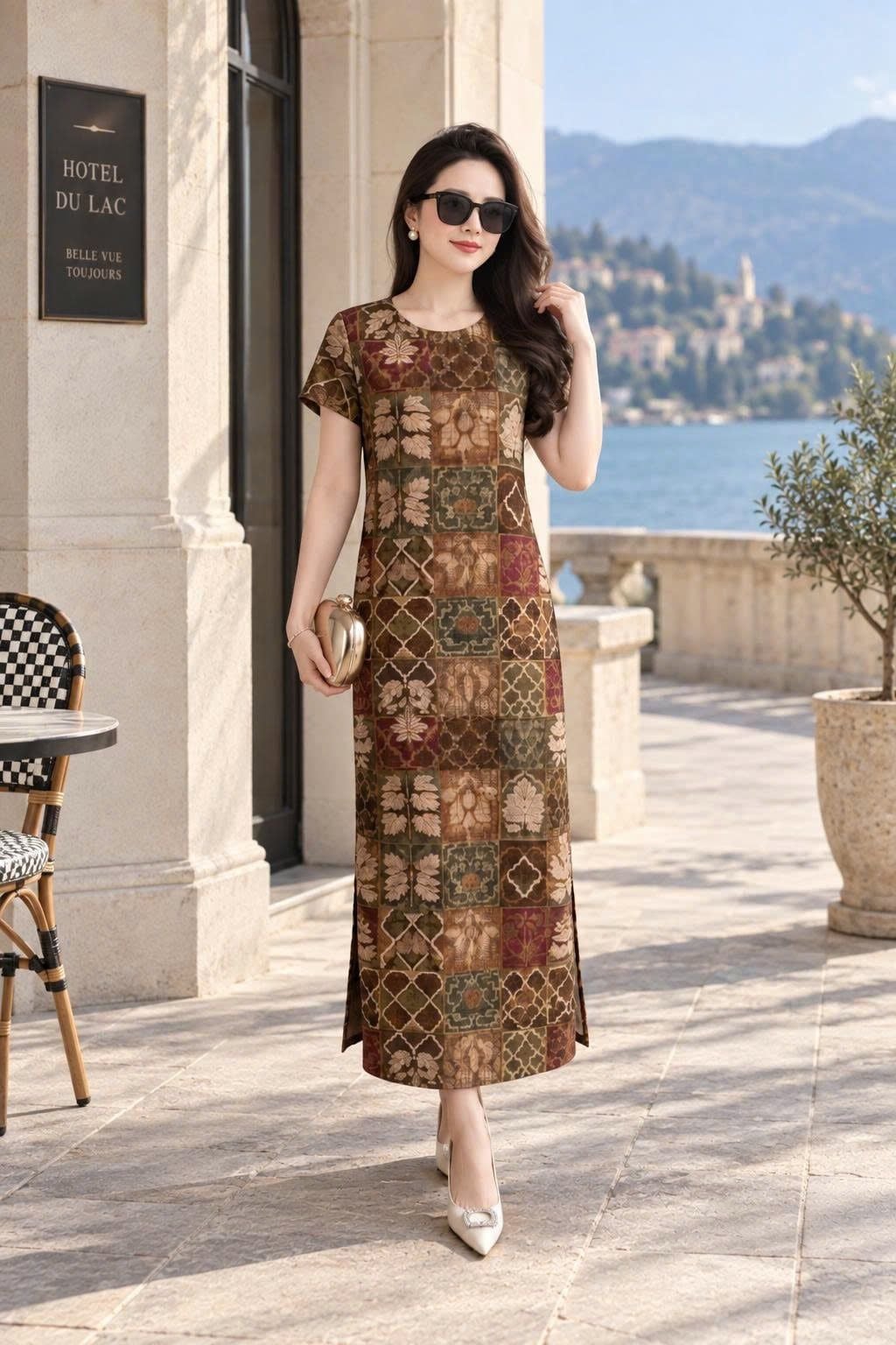 Đầm Suông Trung Niên Linen Dáng Dài Xẻ Chân Tùng Sang Trọng DL572