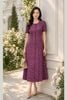 Đầm Linen Suông A Tím Cẩm Hoa Nhí Xẻ Trụ Phối Cúc Tôn Dáng Gọn DL725