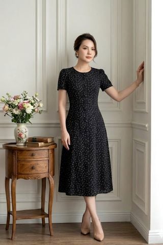  Đầm suông A Đen Hoa Nhí Vải Mát Cực Nhẹ DL609 