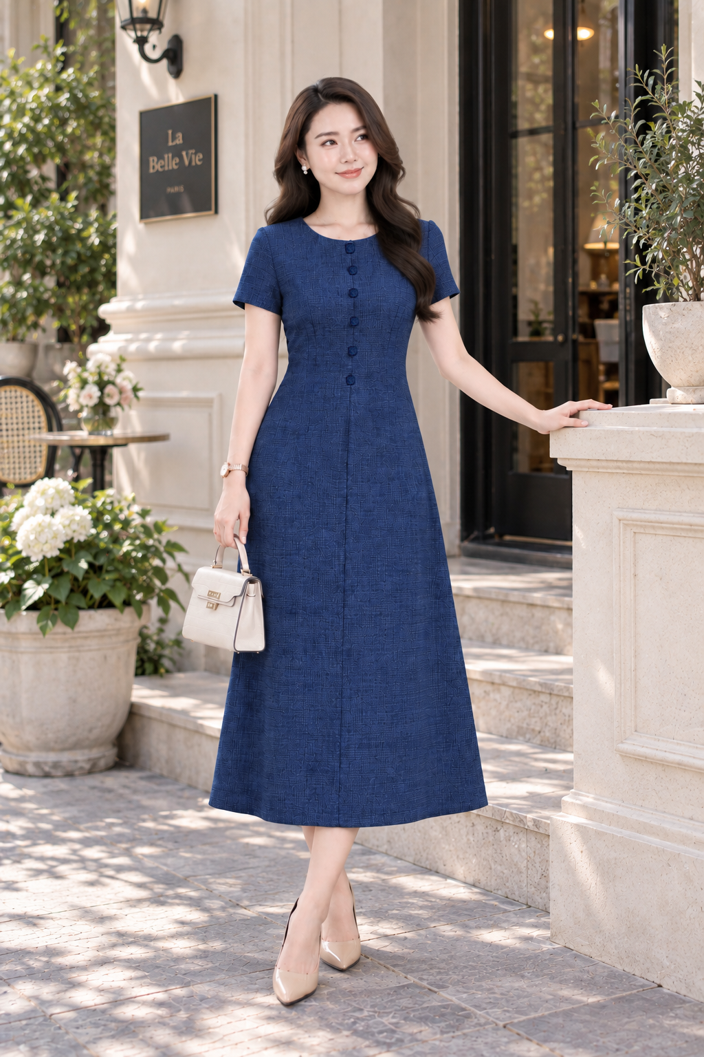 Đầm Suông A Caro Xanh Eo Kép Tôn Dáng Gọn DL581