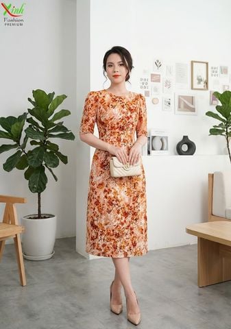  Đầm Suông A Tay Lỡ Lụa Thượng Uyển Hoa In 3D DL698 