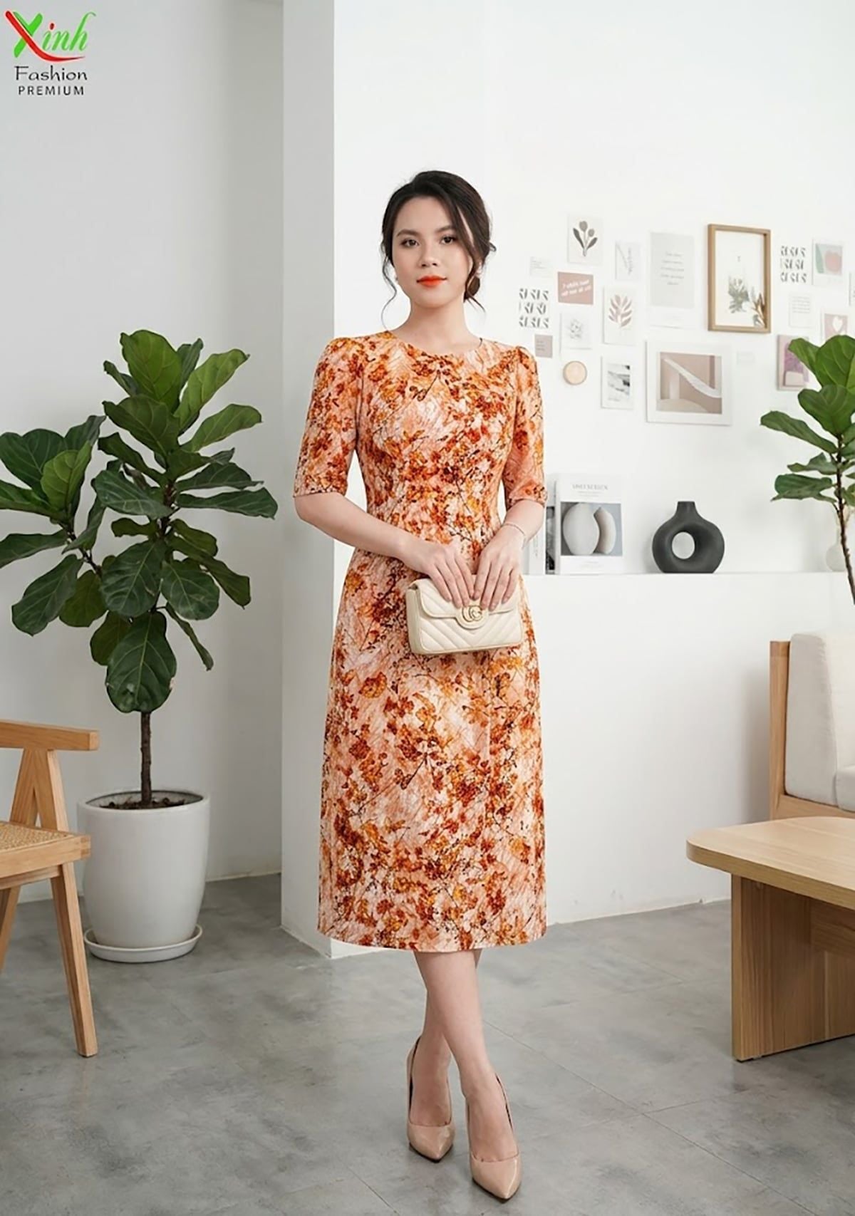 Đầm Suông A Tay Lỡ Lụa Thượng Uyển Hoa In 3D DL698