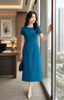 Đầm Suông Công Sở Phối Nút Che Bụng Sang Trọng Vải Co Giãn DL507