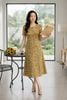 Đầm Suông Trung Niên Chất Linen Vàng Chanh Xẻ Trụ Phối Cúc Thanh Mảnh DL724