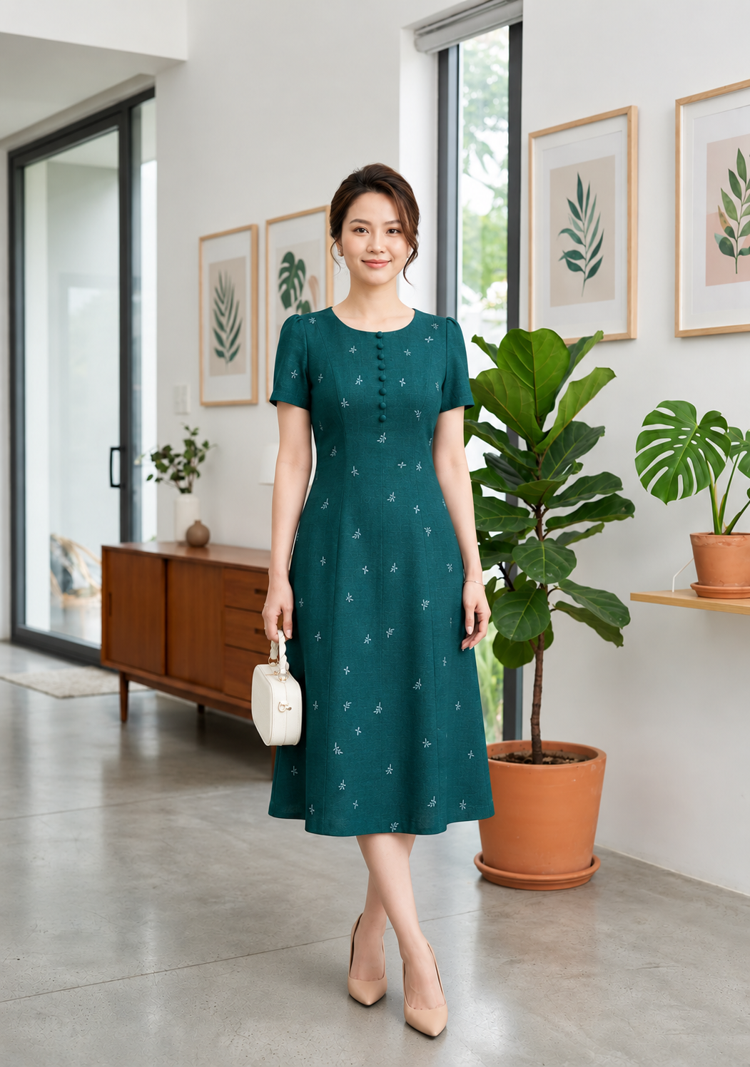Đầm Suông 8 Mảnh Phối Cúc Trẻ Trung Tôn Dáng Gọn DL520