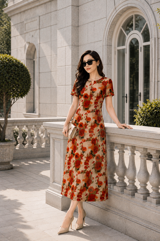  Đầm Suông Diện Tiệc Cực Sang Cổ Xẻ Phối Cúc Tôn Dáng Gọn DL597 