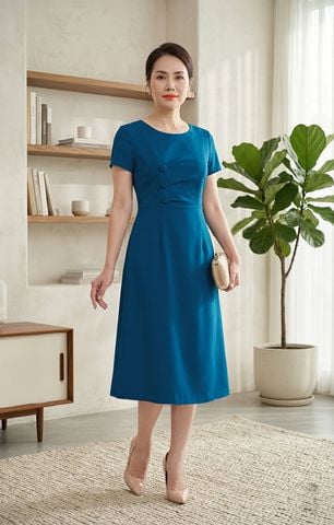  Đầm Suông A Phối Cúc Thanh Lịch Gọn Dáng DL439 