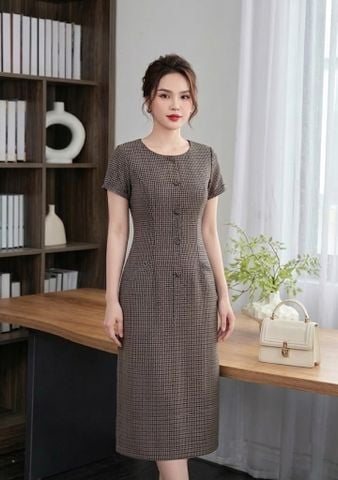  Đầm Suông Caro nhuyễn phối nút sang trọng DL506 