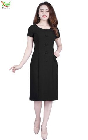  Đầm Suông Đen Phối Nút Thanh Lịch Gọn Dáng DL509 
