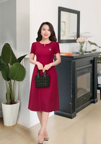  Đầm Suông A Cổ Xẻ Phối Cúc Tôn Dáng Gọn DL577 