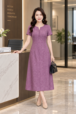  Đầm Suông A Tím Lavender Eo Kép Nịnh Da Tôn Dáng DL582 