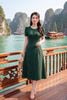 Đầm Suông Xanh Rêu 8 Mảnh Phối Cúc Trẻ Trung Thanh Lịch DL606