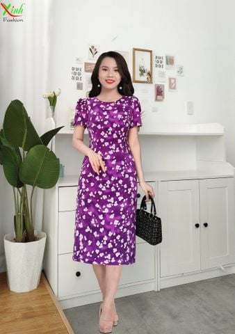  Đầm Suông A tím hoa Lụa vân tuyết DL642 