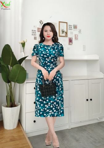  Đầm Suông A Xanh hoa Lụa vân tuyết DL644 