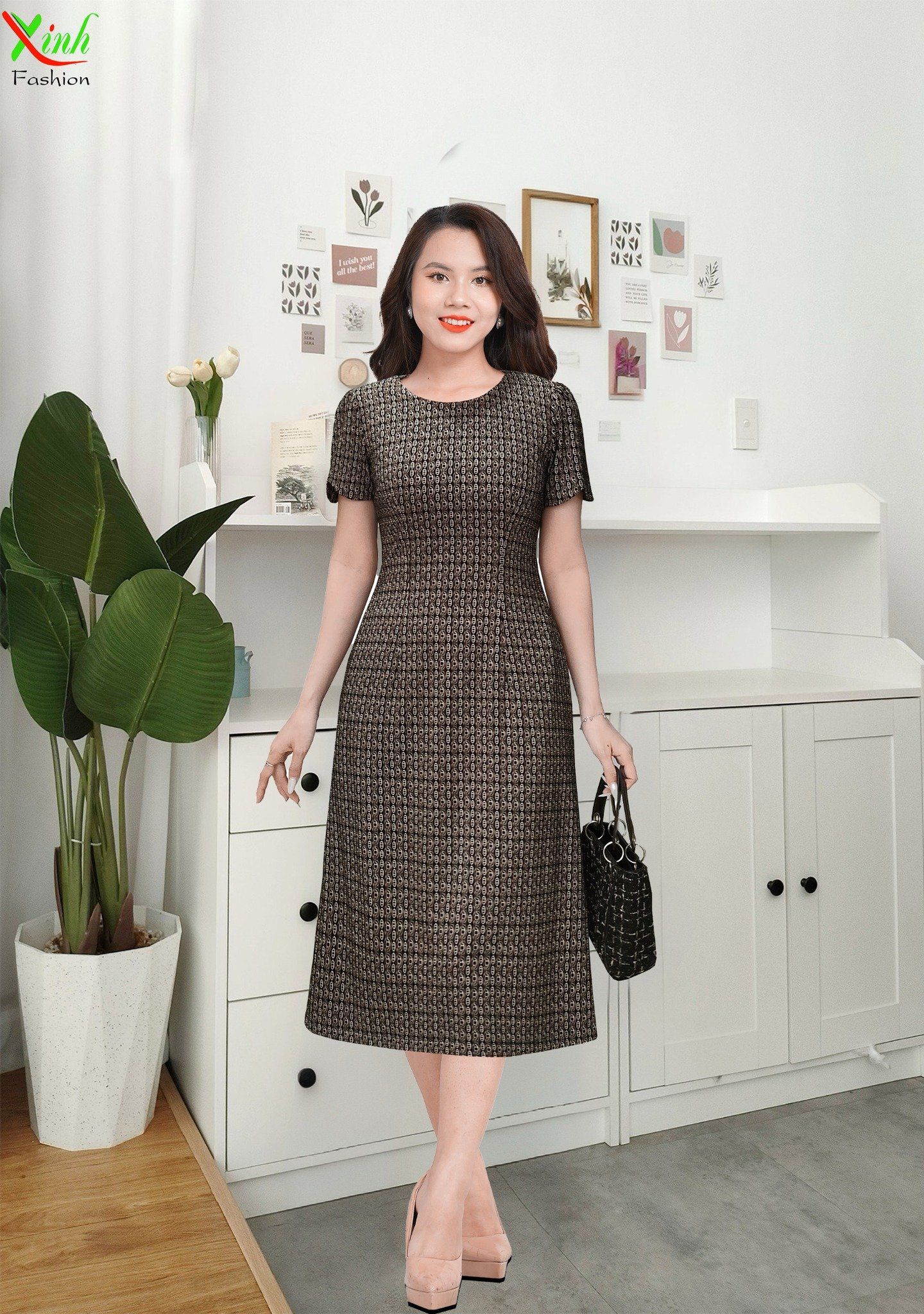 Đầm Suông Nâu Vàng Umi Hàn Cao Cấp DL651