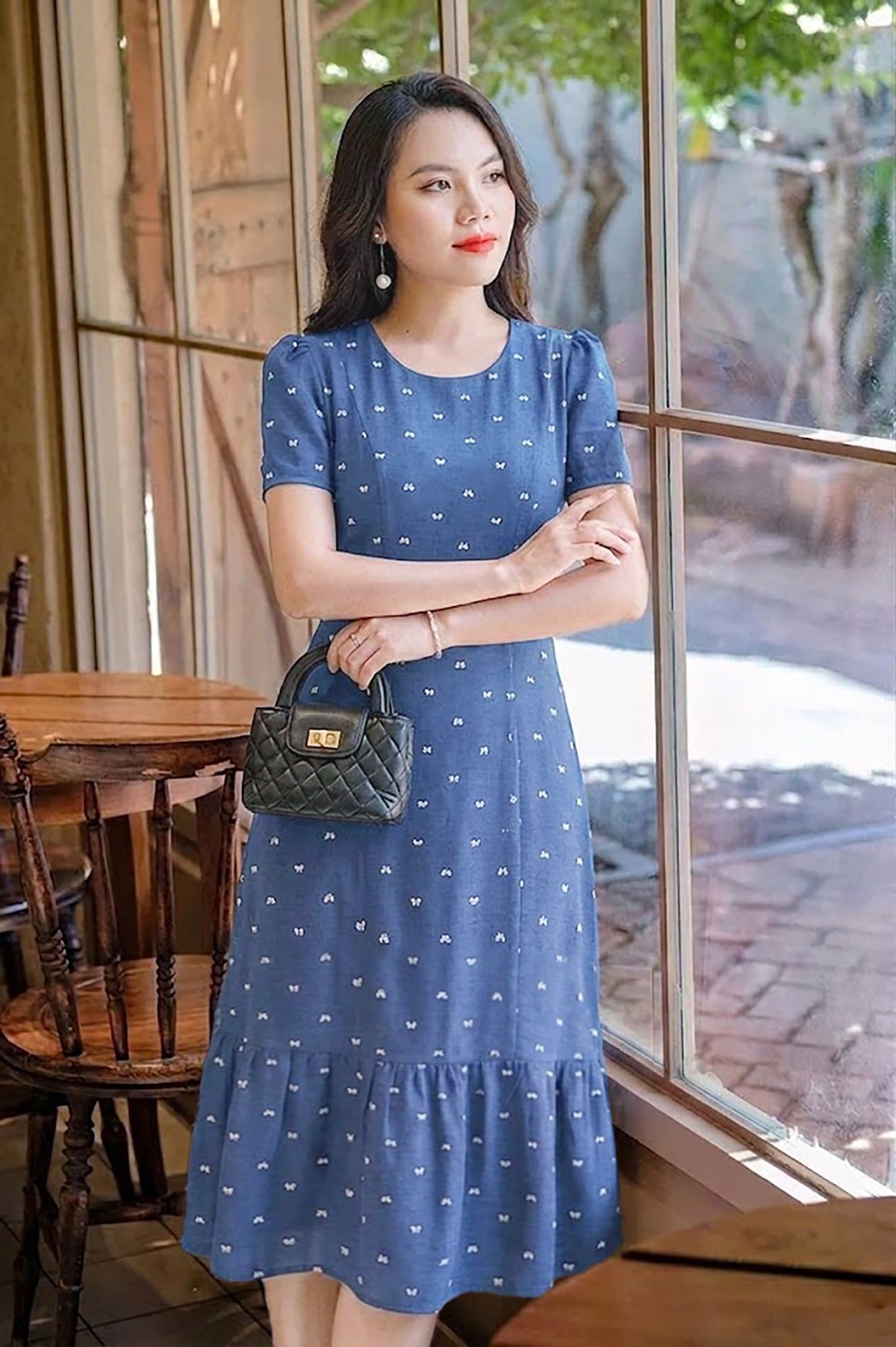 Đầm Suông A đuôi cá xanh jean DL682