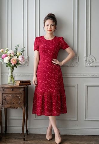  Đầm Suông A Đuôi Cá Đỏ Đô Trẻ Trung Tôn Dáng DL684 